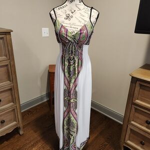 Charming Charlie White and Purple Maxi Dress